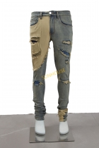  Blue ripped multi-color  jeans men's narrow-legged denim