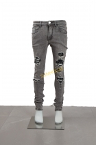 Ripped jeans fit for men splicing jeans Skinny stretch jeans 视