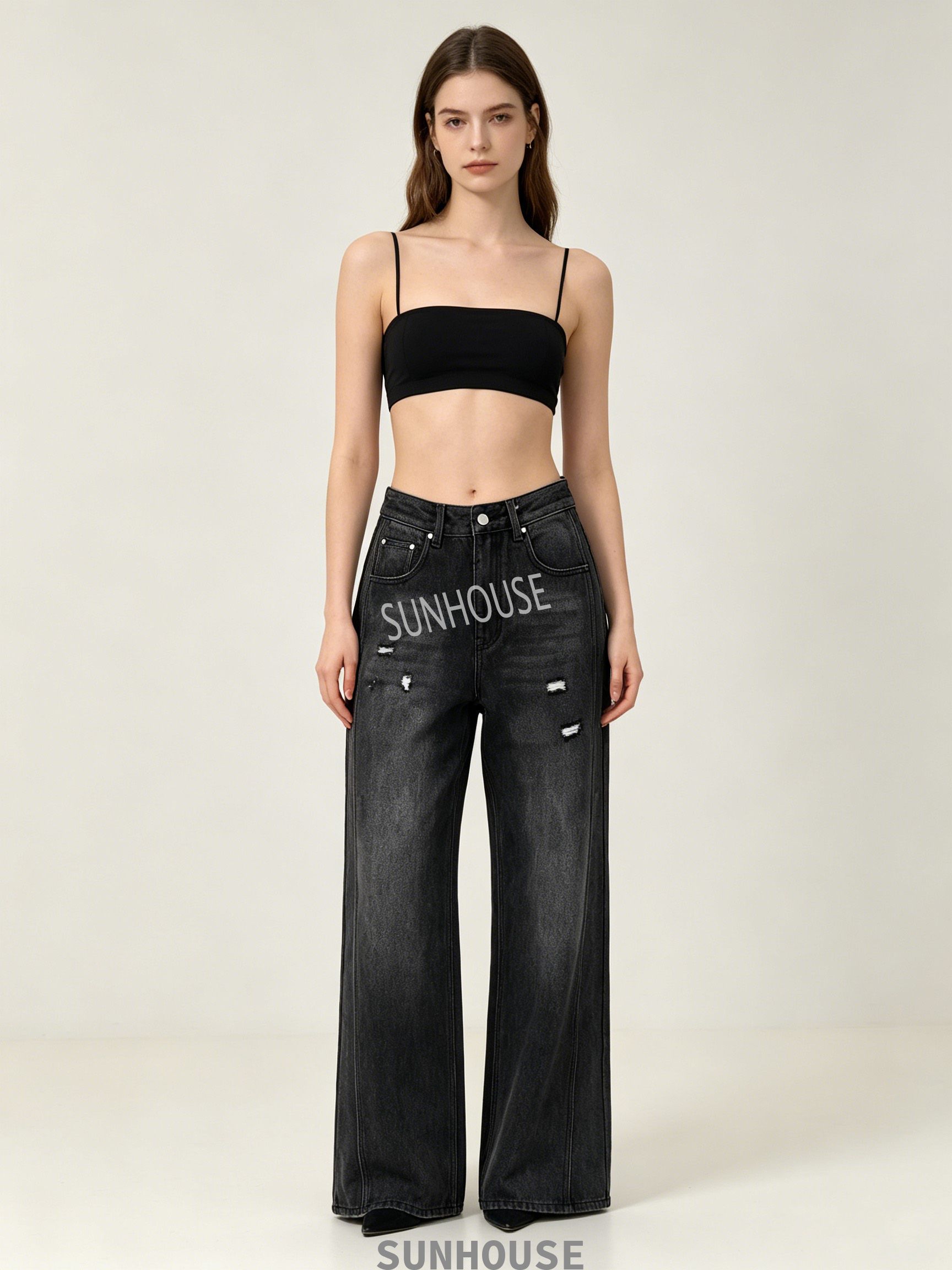 black  straight -leg pants