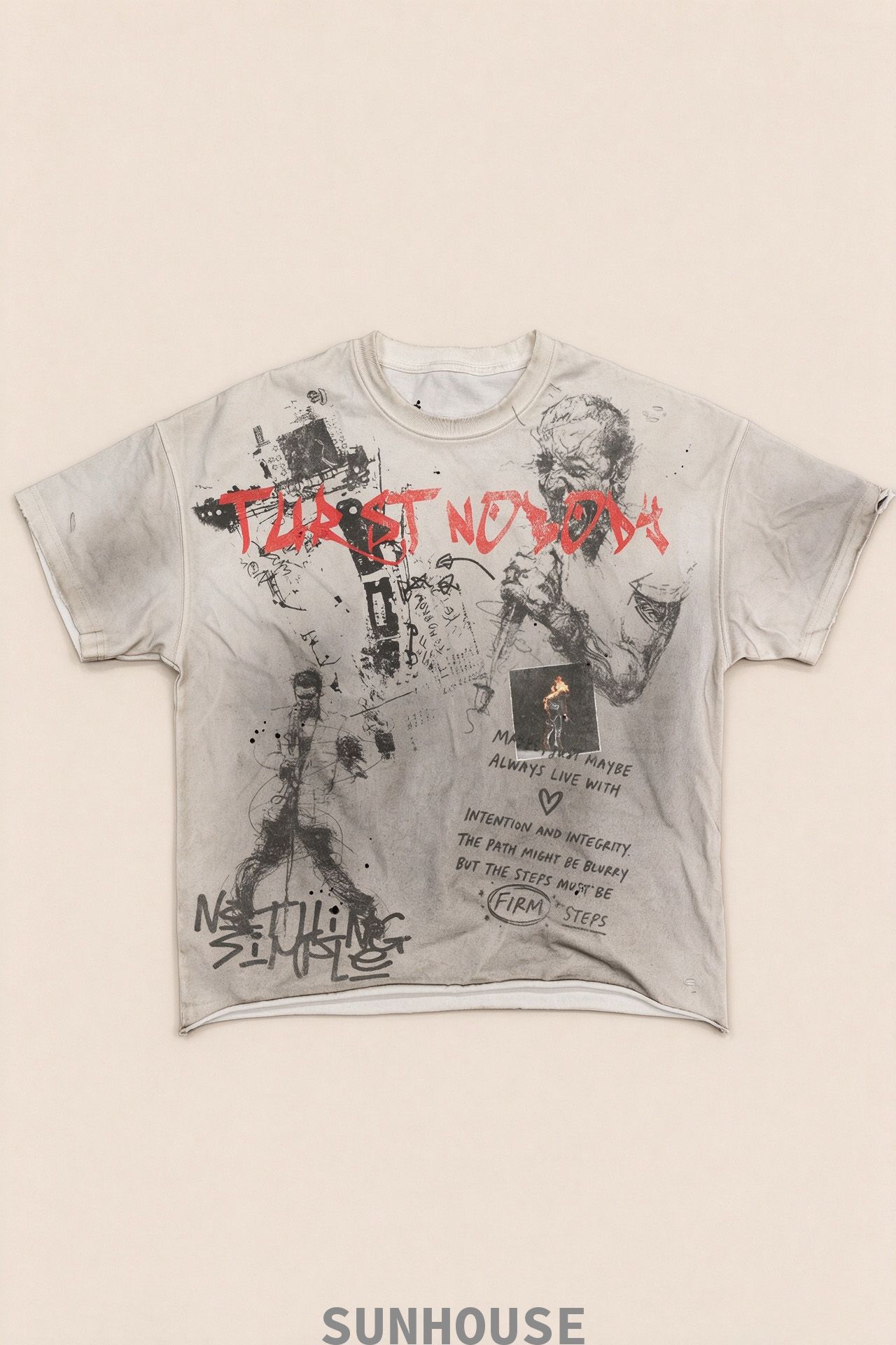  White Vintage Print Tee