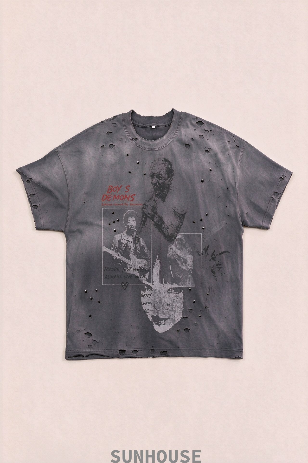  Dark Grey Vintage Print Tee