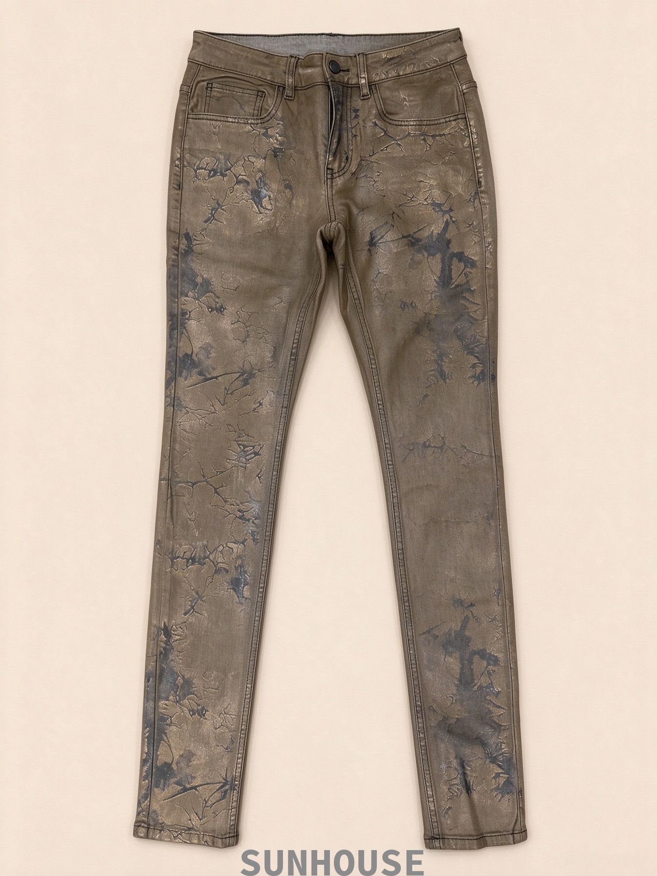  Brown Crackle Print Skinny Pants