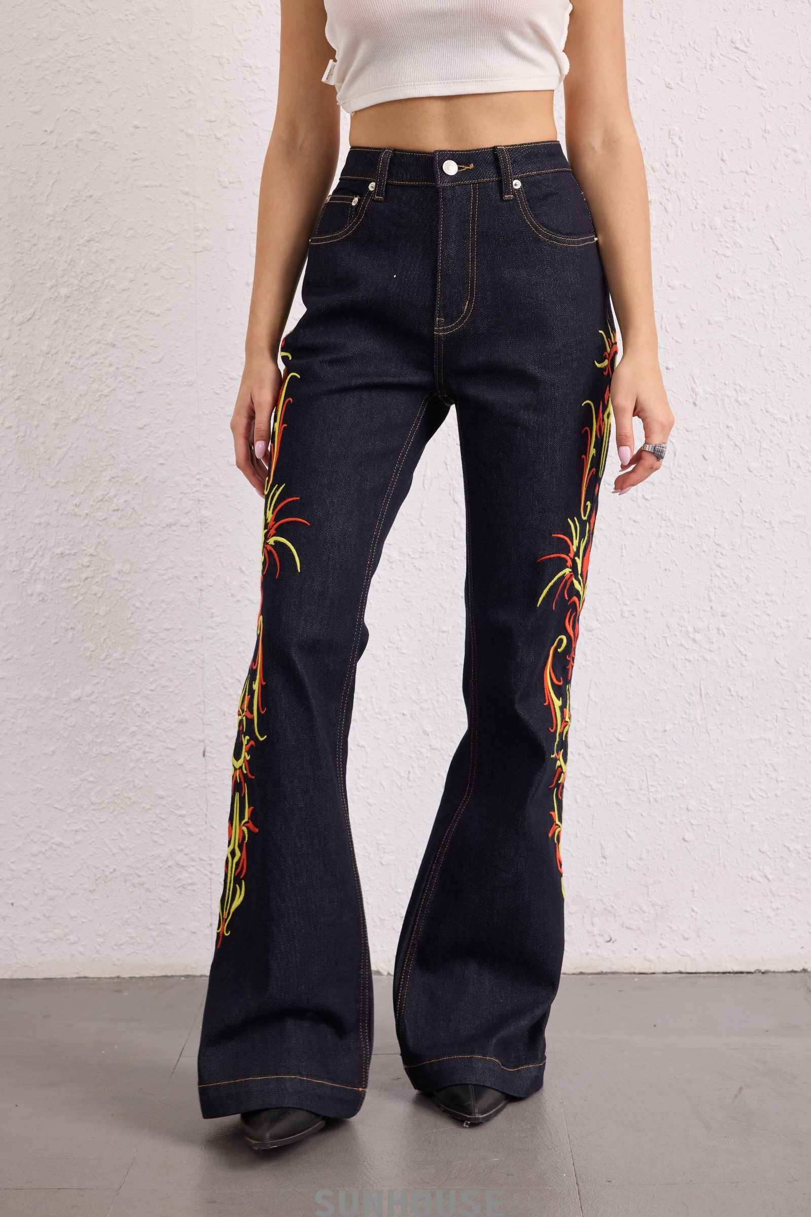 Dark Trousers With Side Totem Embroidery