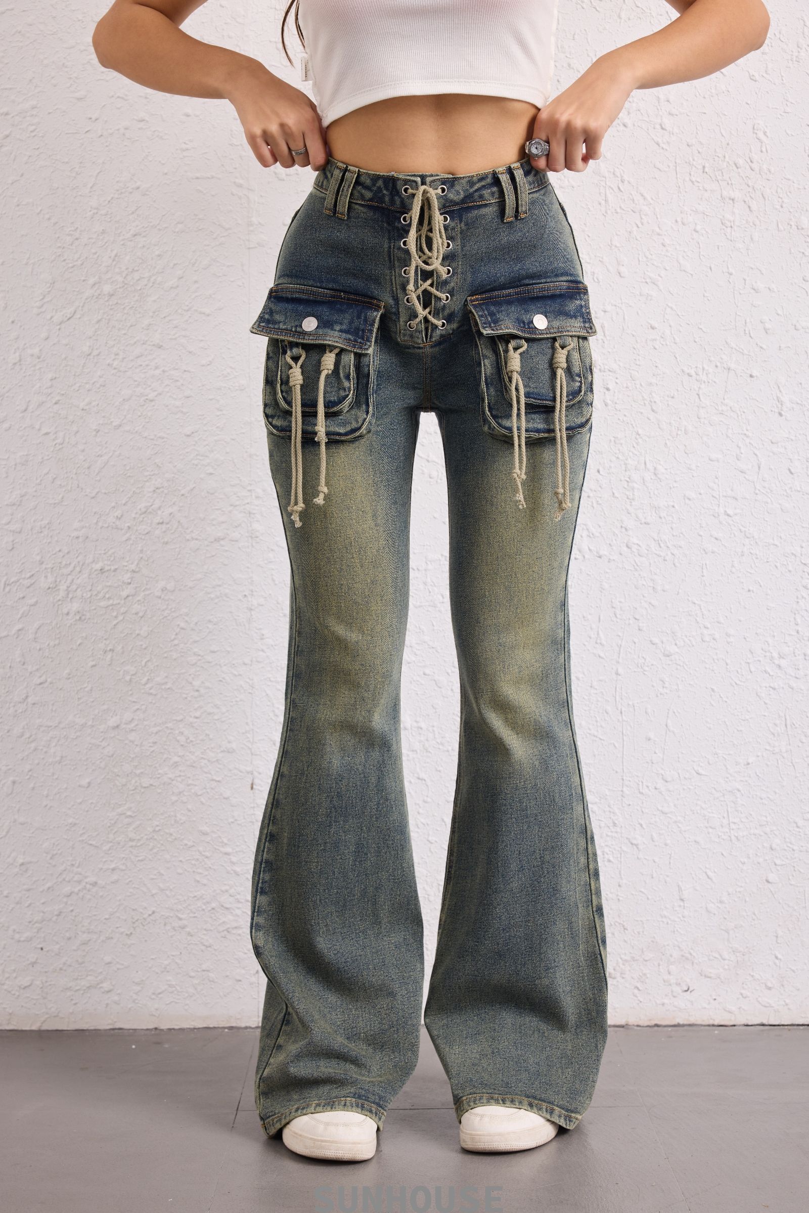 Strap Detail Flare Trousers