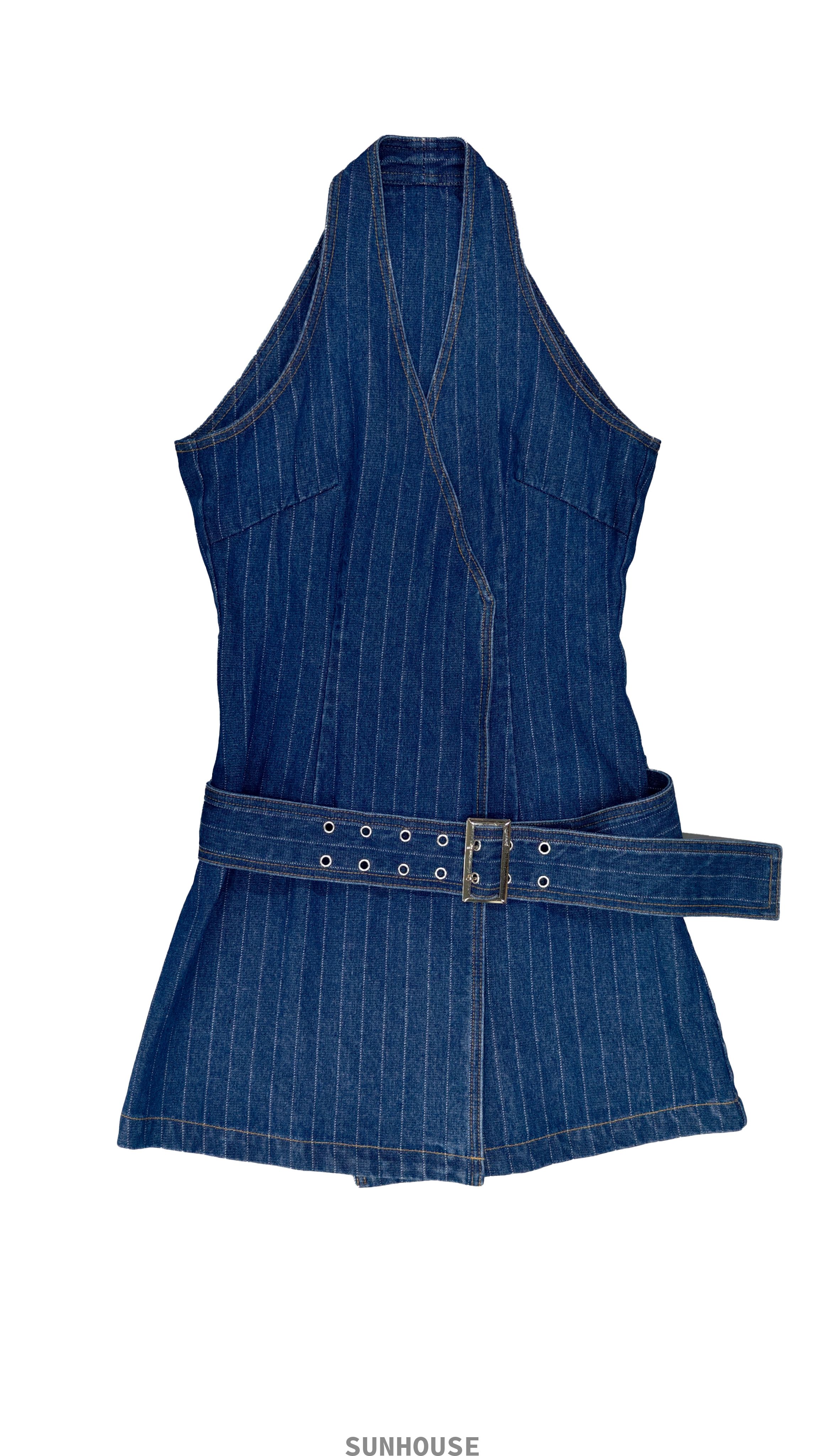 striped sleek denim skirt