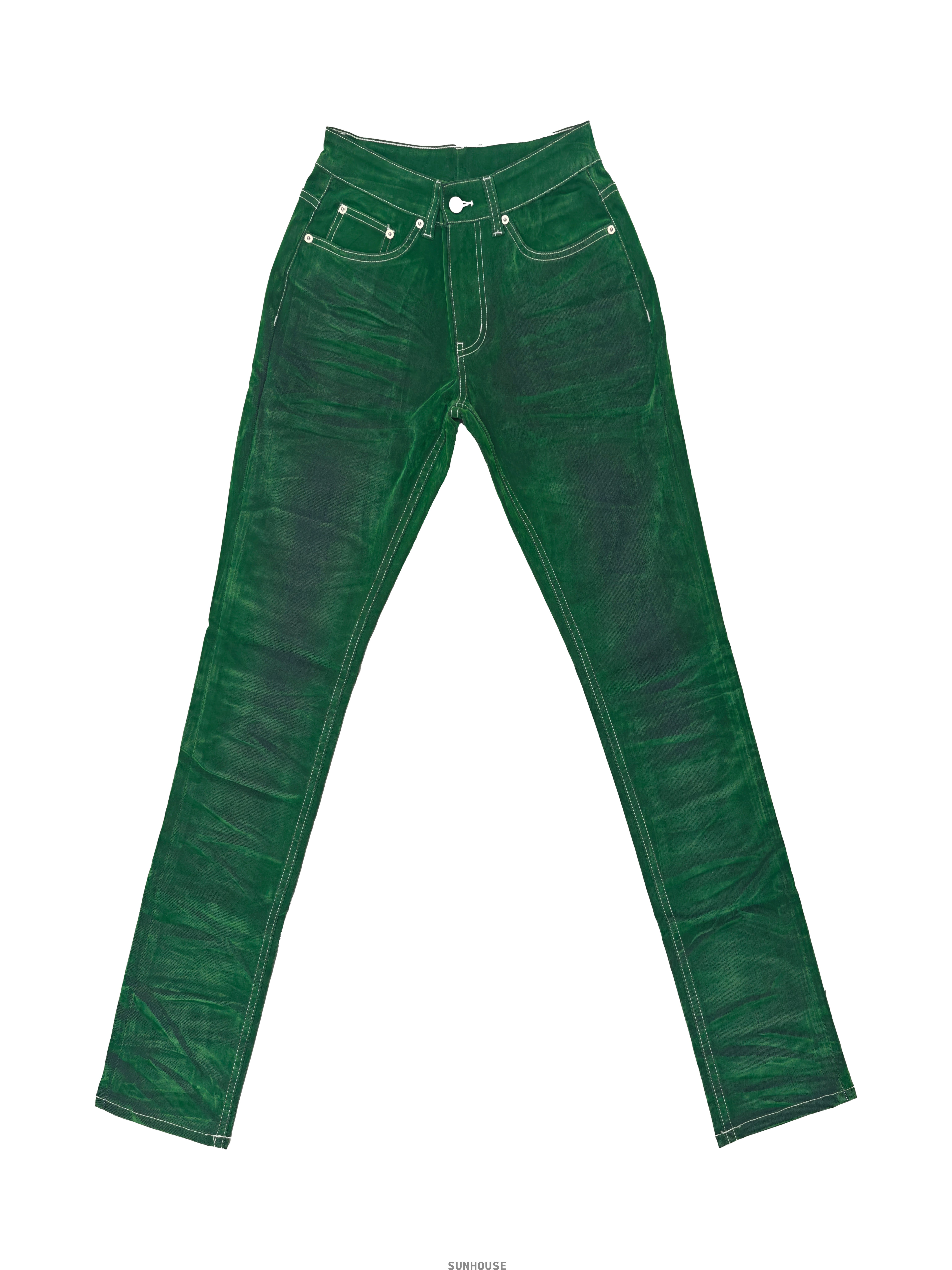  Green Flock Print Slim Pants