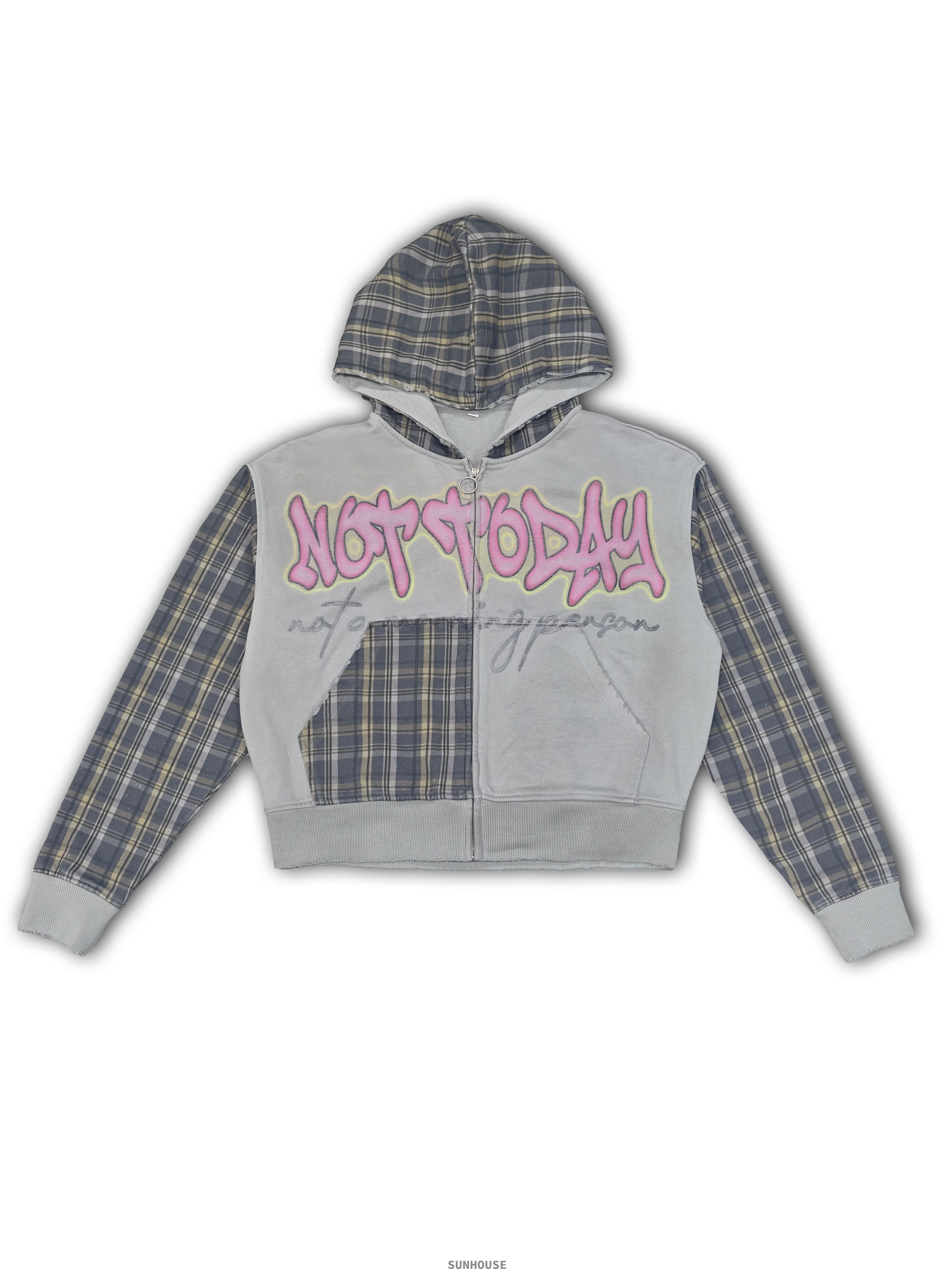 Grey Plaid Print Sweatshirt