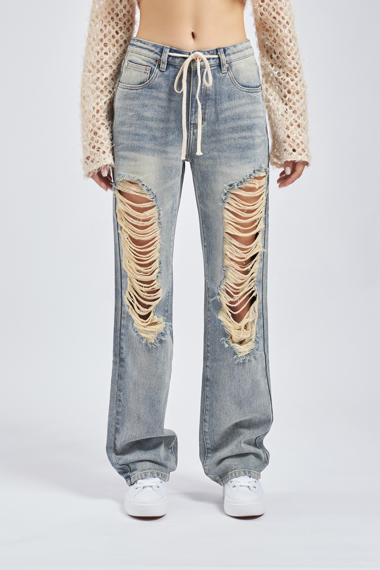 Waves destroy denim jean -Vintage light blue 