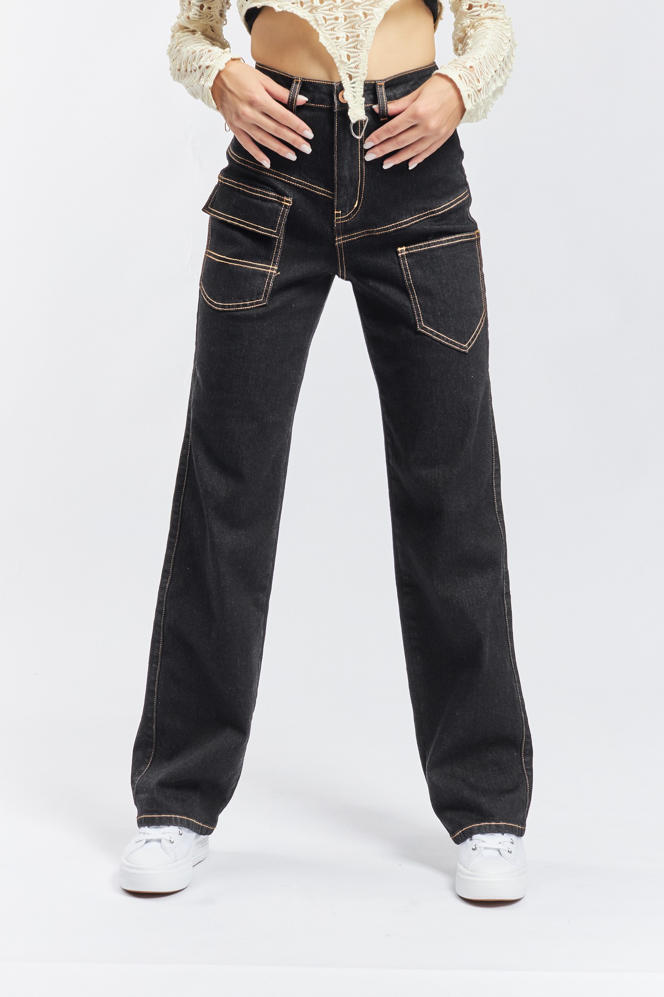 Chest denim middle wasit staight jean