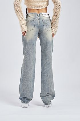 Waves destroy denim jean -Vintage light blue 