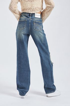 Waves destroy denim jean -vintage Medium blue 